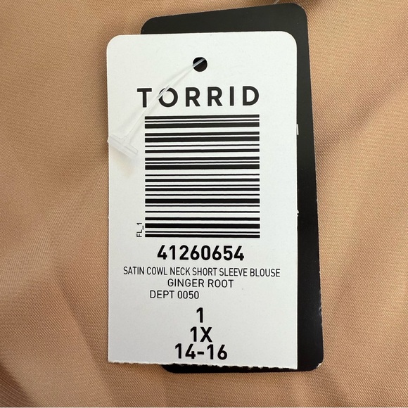 NWT Torrid Satin Cowl Neck Short Sleeve Blouse in Ginger Root Gold Tan - Picture 8 of 12